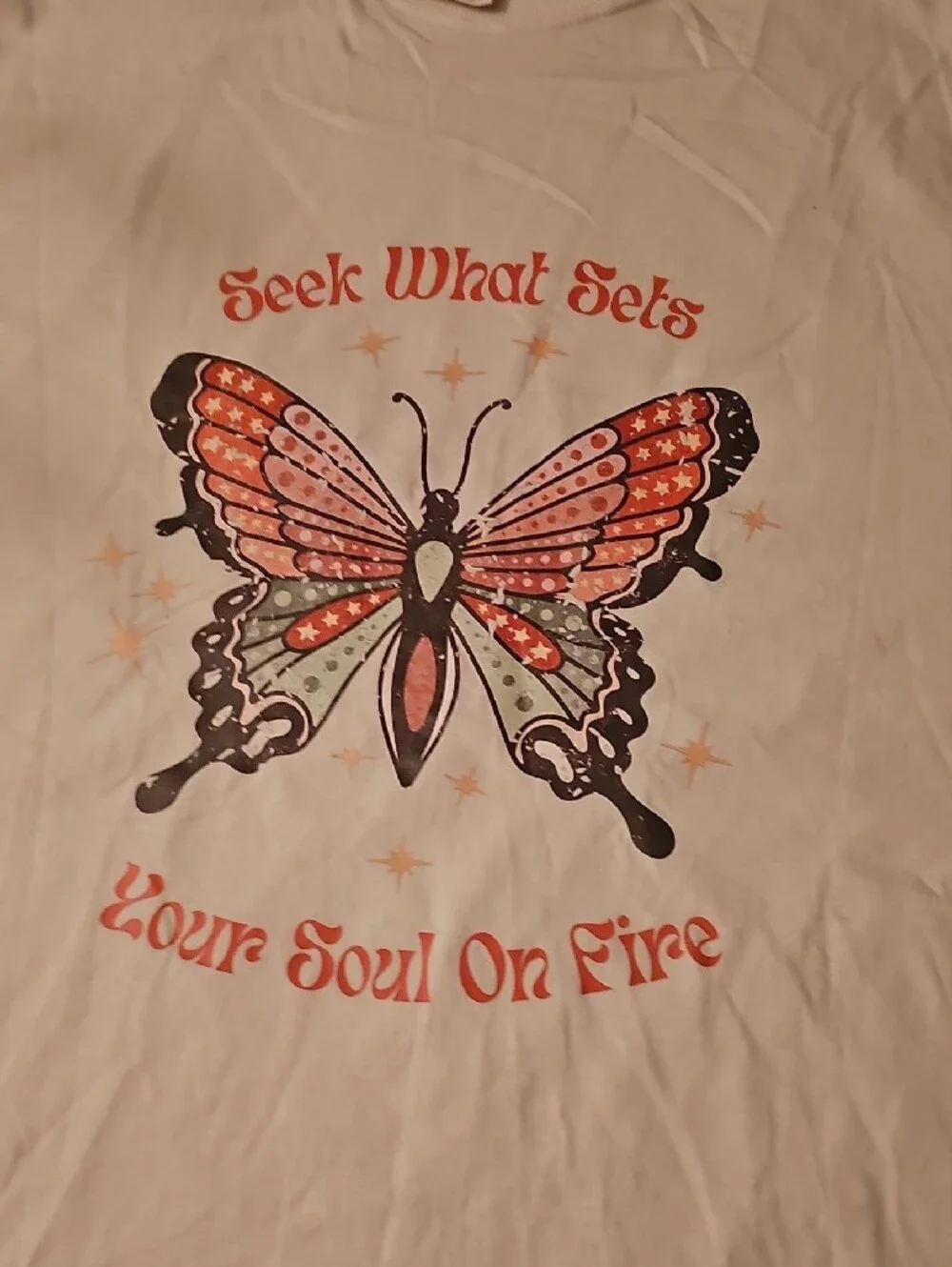 Comfort Colors White Tee with Pink and Orange Butterfly Graphic